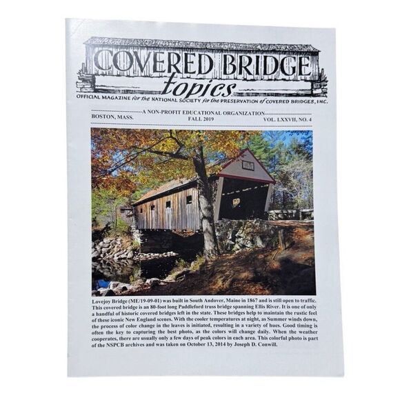 Covered Bridge Topics Magazine BOSTON, MASS. Fall  2019 VOL LXXVII, NO 4 - Picture 1 of 2